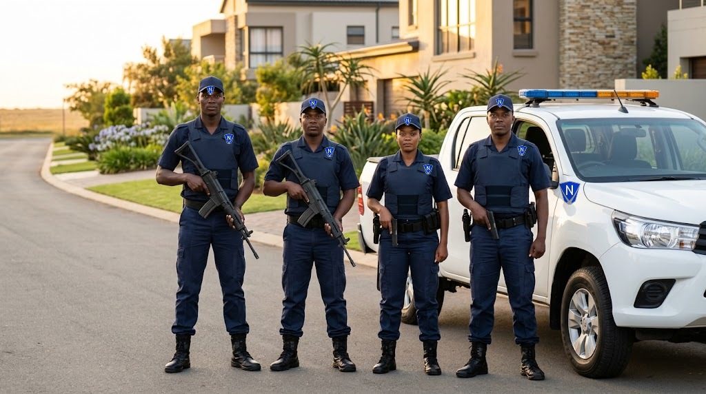 Ngwasheng armed response team beside a patrol bakkie